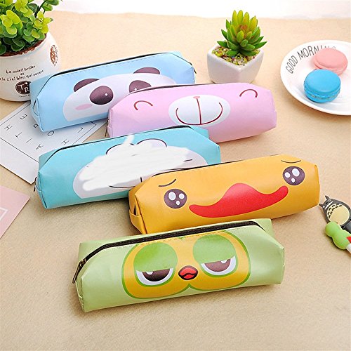 Abenily Efectos de escritorio de la caja de lápiz Bolso de lápiz animal de la historieta Bolso de escritorio impermeable de la PU Estudiante Supplies_Yellow Duckling