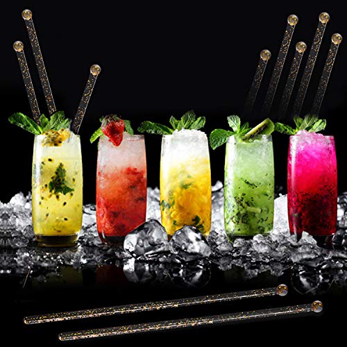 Aboat 120 piezas 7.3 pulgadas plástico redondo parte superior Swizzle Sticks, cristal y oro