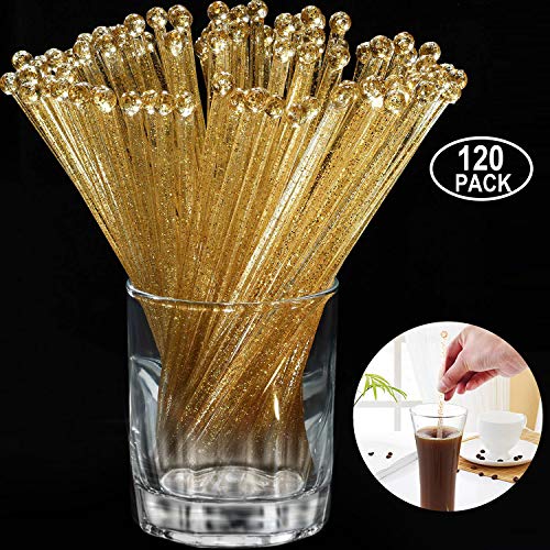 Aboat 120 piezas 7.3 pulgadas plástico redondo parte superior Swizzle Sticks, cristal y oro
