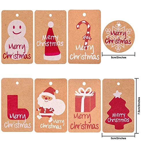 ABOAT - Etiquetas para colgar con cuerda de 40 m, 160 unidades, papel kraft de Navidad, 8 diseños para Navidad, fiesta, boda, vacaciones, suministros