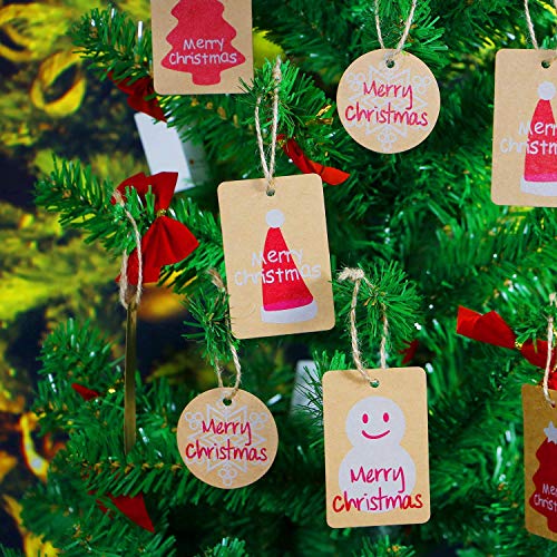 ABOAT - Etiquetas para colgar con cuerda de 40 m, 160 unidades, papel kraft de Navidad, 8 diseños para Navidad, fiesta, boda, vacaciones, suministros