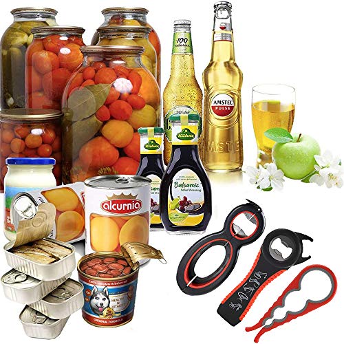 Abridor de Tarros, abrebotellas multifunción y Abridor de Tarros,abrebotellas antideslizante 4 en 1 y 5 en 1 y 6 en 1, herramienta adecuada para personas mayores o manos artríticas (3 piezas)