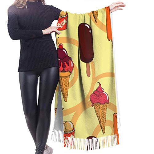 Abrigo Largo de 27"x77, Delicioso Postre, Helado, Chal para Mujer, Bufandas, Cachemir para Mujer, Manta Grande y cálida con Estilo
