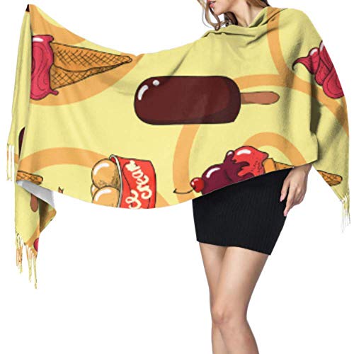 Abrigo Largo de 27"x77, Delicioso Postre, Helado, Chal para Mujer, Bufandas, Cachemir para Mujer, Manta Grande y cálida con Estilo
