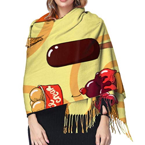 Abrigo Largo de 27"x77, Delicioso Postre, Helado, Chal para Mujer, Bufandas, Cachemir para Mujer, Manta Grande y cálida con Estilo