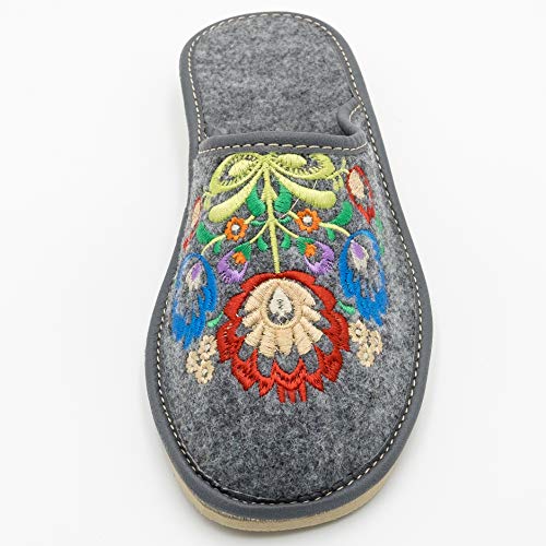 Absoft - Pantuflas para mujer de 100 % fieltro con bordado floral, color Gris, talla 42 EU