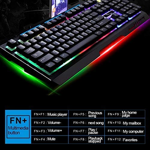 Accesorios for teclados de ordenador, luz de fondo con conexión de cable óptico del juego del ratón y el teclado USB Set, teclado Longitud del cable: 1,35 m, Longitud del ratón del cable: 1,3 m (Color