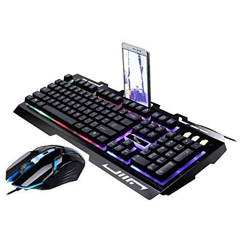 Accesorios for teclados de ordenador, luz de fondo con conexión de cable óptico del juego del ratón y el teclado USB Set, teclado Longitud del cable: 1,35 m, Longitud del ratón del cable: 1,3 m (Color