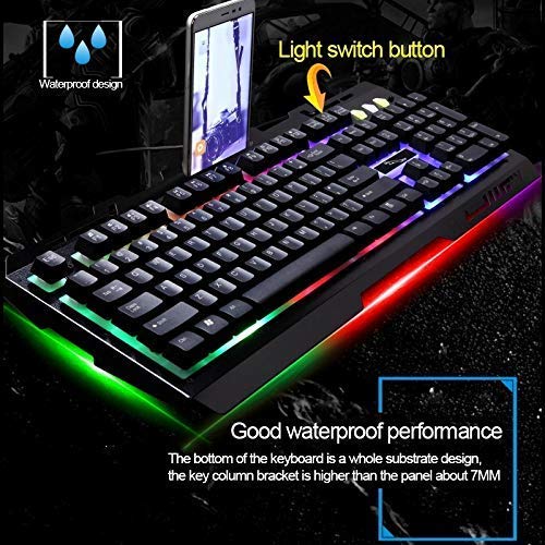 Accesorios for teclados de ordenador, luz de fondo con conexión de cable óptico del juego del ratón y el teclado USB Set, teclado Longitud del cable: 1,35 m, Longitud del ratón del cable: 1,3 m (Color