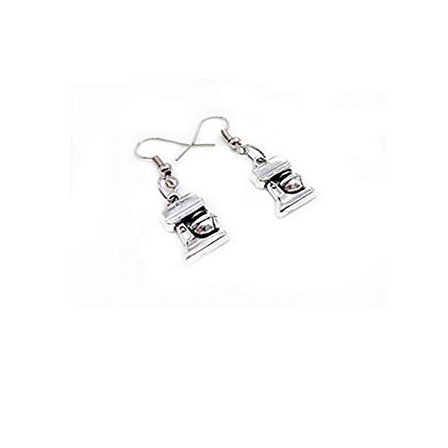 Accesorios hechos a mano kakupao pendientes mezcladores de soporte, pendientes de plata envejecida, pendientes de panadería, joyería de chef, licuadora, pendientes de hornear