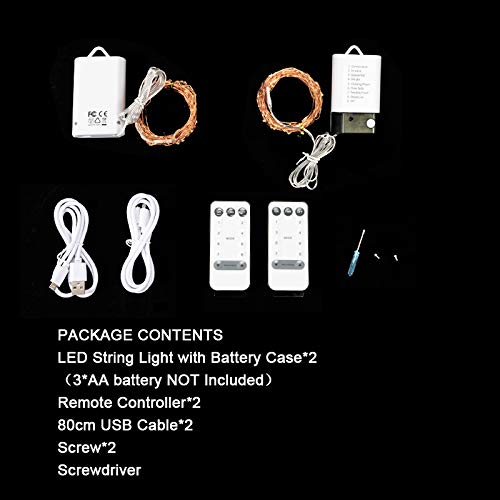 ACDE 2 Pack Guirnaldas Luminosas 10 Metros 100 LED Alimentado por USB/con pilas 2 Modos, Impermeable Alambre de Cobre Cadena Luces con Control Remoto Temporizador-Amarillo Cálido