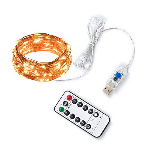 ACDE 2 Piezas Guirnaldas Luminosas USB Alimentado 10M/100 LED Cadena Luces con Control Remoto para Decoración Navideña Jardín Patio - Blanco Cálido