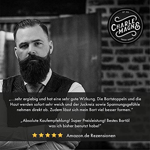 Aceite para la barba Charlemagne - GANADOR DE PRUEBAS DE COMPARACIÓN - 30ml Fragancia a tabaco y vainilla 100% Vegano - Cuidado de la barba para Hombres