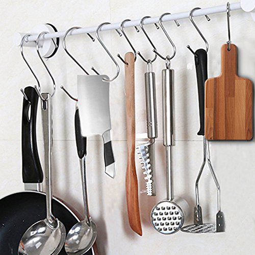 Acero inoxidable cocina Ganchos gaeruite S de 10 unidades), forma de S, cocina gancho colgante Acero Inoxidable Puerta gancho Forma de S para cocina armario puerta