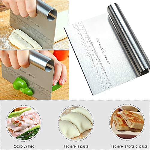 Acero inoxidable para hornear pasteles de raspador con Metric pulgadas escamas lisas Espátula para tortas Pasteles pasta de la pizza del raspador Herramientas