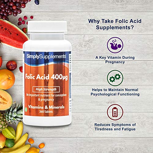 Ácido Fólico (Vitamina B9) 400mcg - ¡Bote para 1 año! - Apto para veganos - 360 Comprimidos - SimplySupplements