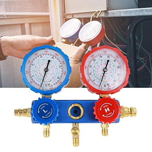 Adapta al R134a Conjunto de medidor de refrigerante de aire acondicionado con 1,5 m de mangueras de carga, adaptador de presión, adaptador, caja de almacenamiento y etc. manómetro del colector r134a