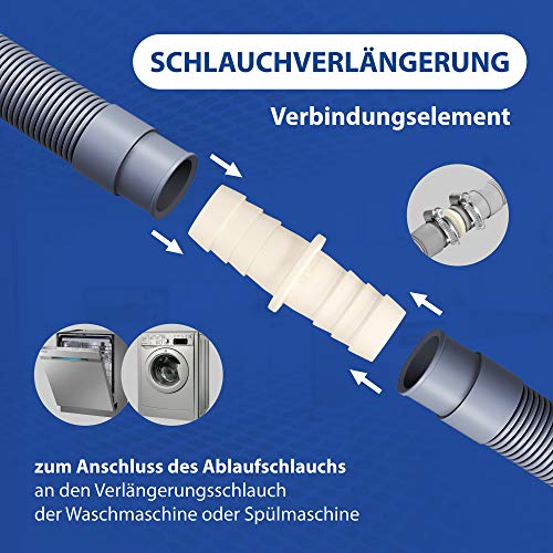 Adaptador de manguera de desagüe de plástico para lavadora lavavajillas por ambos lados – 17/17 mm de diámetro