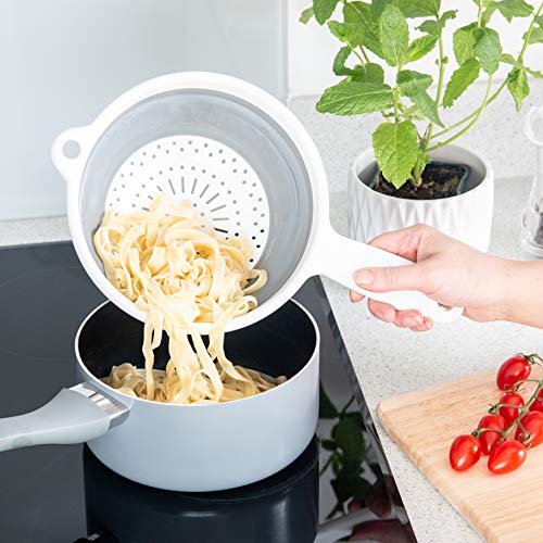 Addis "Pop & Store Plegable Alimentos colador con Mango, Color Blanco y Gris