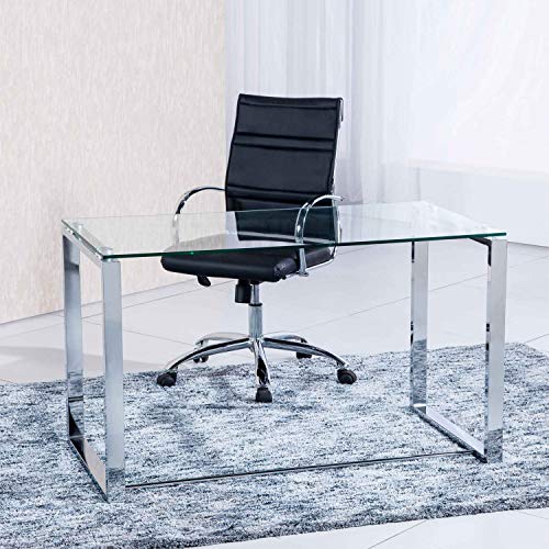 Adec - Mesa de Estudio Benetto XL, Mesa de Escritorio, Mesa de Despacho Cristal Transparente y Patas Metal Cromado, Medidas: 120 cm (Largo) x 60 cm (Ancho) x 75 cm (Alto)