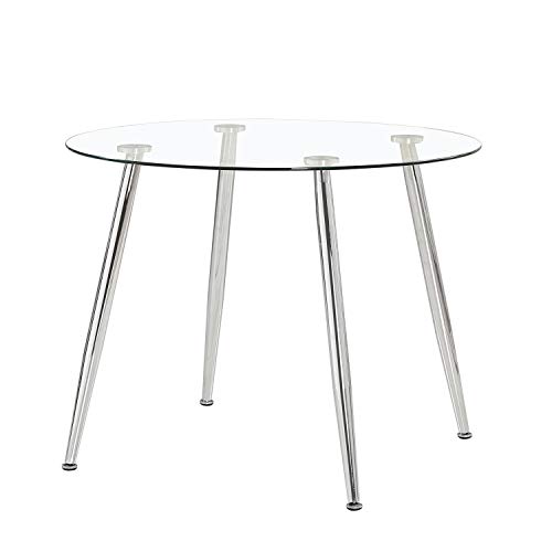 Adec - Suecia, Mesa de Comedor Redonda, Mesa de salón, Medidas: 100cm (Diametro) x 75 cm (Altura). (Cristal y Cromado)