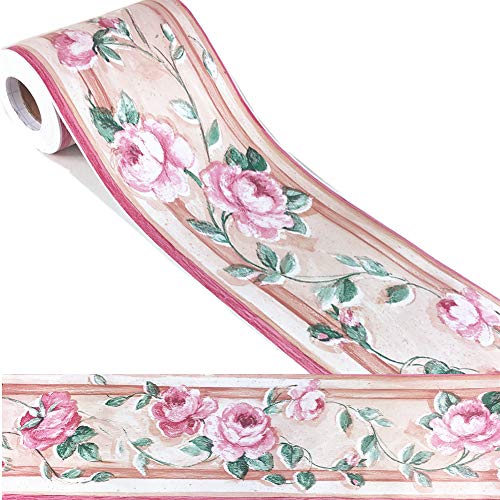 Adhesivo decorativo para pared con diseño de flores, color rosa, para baño, cocina, techo, azulejos de salpicadura, impermeable, extraíble 10 cm por 10 metros
