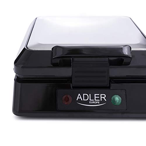 Adler AD3036 Gofrera Profesional para 4 Gofres, 1300W, Libre de BPA, 1300 W, 0 Decibelios, negro