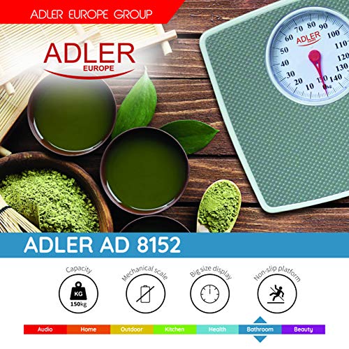 Adler Báscula de baño mecánica, sin Pilas, Gris, 32.7 x 5.9 x 30.5 cm