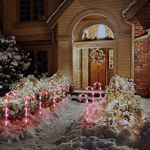 ADLOASHLOU 10 Pieza Bastón de Caramelo de Navidad Luces de Señalización de Camino, Luces de Bastón de Caramelo Decoraciones Marcadores LED Caramelo Marcadores de Camino Navidad Luces Decorativas