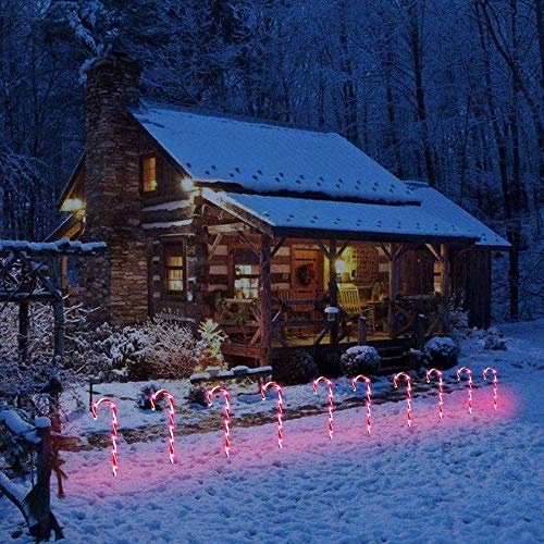 ADLOASHLOU 10 Pieza Bastón de Caramelo de Navidad Luces de Señalización de Camino, Luces de Bastón de Caramelo Decoraciones Marcadores LED Caramelo Marcadores de Camino Navidad Luces Decorativas