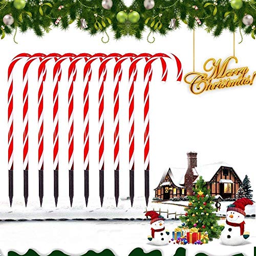 ADLOASHLOU 10 Pieza Bastón de Caramelo de Navidad Luces de Señalización de Camino, Luces de Bastón de Caramelo Decoraciones Marcadores LED Caramelo Marcadores de Camino Navidad Luces Decorativas
