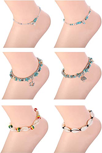 Adramata 10Pcs Anklets Toe Rings Set para Mujeres Playa Tobillera Pulsera Joyería Tobillera Set Ajustable Open Toe Ring