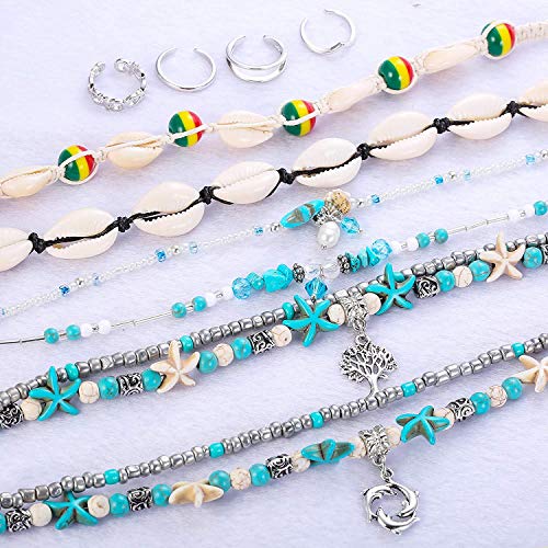 Adramata 10Pcs Anklets Toe Rings Set para Mujeres Playa Tobillera Pulsera Joyería Tobillera Set Ajustable Open Toe Ring