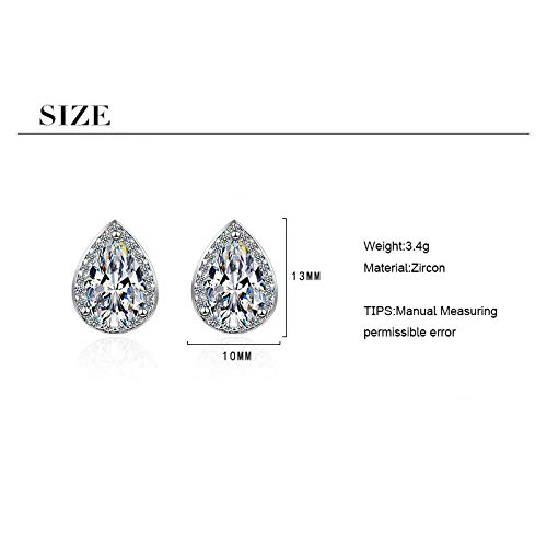 AdronQ Pendientes De Clip Aros Deslumbrante Gota De Agua Mosaico Cz Stud Pendientes 925 Pendientes De Boda De Cristal De Plata para Mujeres