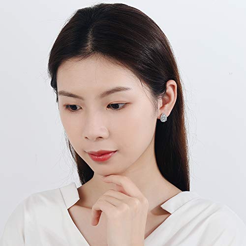 AdronQ Pendientes De Clip Aros Deslumbrante Gota De Agua Mosaico Cz Stud Pendientes 925 Pendientes De Boda De Cristal De Plata para Mujeres