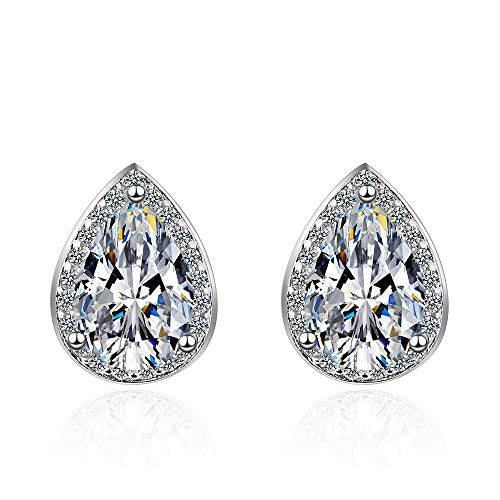 AdronQ Pendientes De Clip Aros Deslumbrante Gota De Agua Mosaico Cz Stud Pendientes 925 Pendientes De Boda De Cristal De Plata para Mujeres