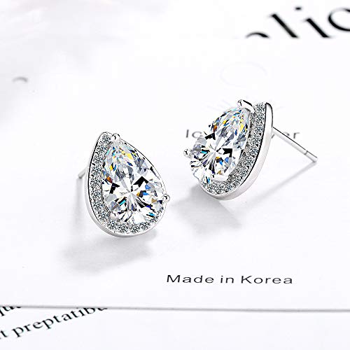 AdronQ Pendientes De Clip Aros Deslumbrante Gota De Agua Mosaico Cz Stud Pendientes 925 Pendientes De Boda De Cristal De Plata para Mujeres