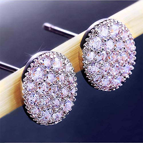 AdronQ Pendientes De Clip Aros Pendientes Ovales De Cristal Completo 925 Color Plata Circón Blanco Pendientes Nupciales De Boda Pendientes De Oreja De Mujer Joyas