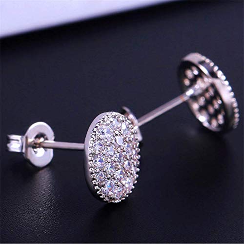 AdronQ Pendientes De Clip Aros Pendientes Ovales De Cristal Completo 925 Color Plata Circón Blanco Pendientes Nupciales De Boda Pendientes De Oreja De Mujer Joyas