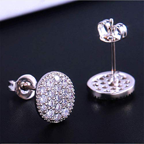 AdronQ Pendientes De Clip Aros Pendientes Ovales De Cristal Completo 925 Color Plata Circón Blanco Pendientes Nupciales De Boda Pendientes De Oreja De Mujer Joyas