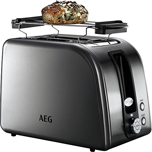AEG AT7750 Tostadora Serie 7 (Doble Ranura, 850W, 7 Niveles de Potencia, Descogelador, Función Horneado, Soporte para Bolleria, Recogemigas, Tapa Antipolvo, 1m de Longitud Cable, Inox)