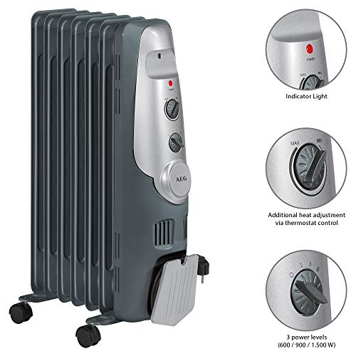 AEG RA 5520 - Radiador de aceite, 1500 W, 7 elementos, termostato, 3 niveles de potencia