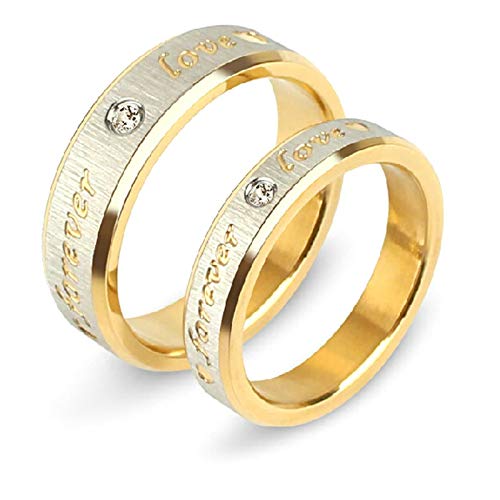 Aeici Anillos Compromiso Hombre Anillos de Acero Anillo de Oro Cepillado Grabado Forever Love Mujer 12 + Hombre 22
