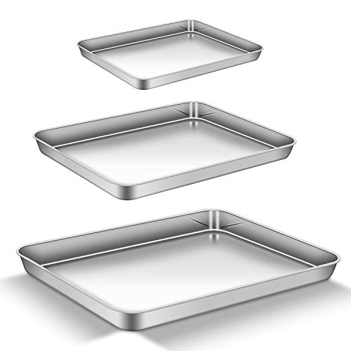 AEMIAO Bandeja para Horno, Antiadherente Acero Inox Bandeja de Horno Rectangular, 3PCS