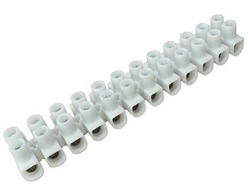 AERZETIX: Juego de 2 regletas de terminales conexión por tornillo 12 pistas posiciones cables 450v blanco (1-4mm²/94.9x16.6xH13mm)