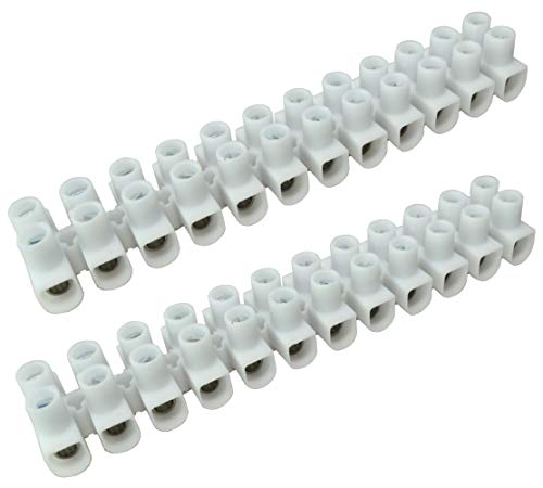 AERZETIX: Juego de 2 regletas de terminales conexión por tornillo 12 pistas posiciones cables 450v blanco (1-4mm²/94.9x16.6xH13mm)