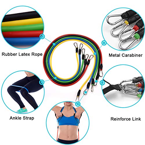 AETKFO Bandas Elasticas Musculacion, Bandas de Resistencia Fitness Bandas de Resistencia Kit Bandas de Ejercicios con Anclaje de Puerta,Manija,Tubos,Cintas Entrenamiento de Fuerza para Yoga, 11pcs