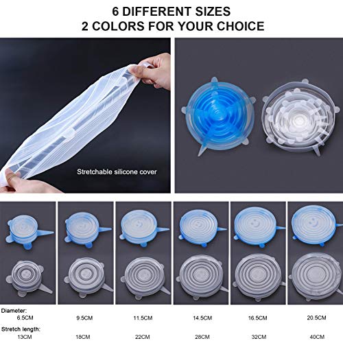 AGAKY Tapas de Silicona Elásticas, 12 Piezas Fundas para Alimentos de Silicona, Tapas de Silicona Reutilizables Ecológicas para Botes de Cocina, Latas, Platos, Sartenes y Ollas