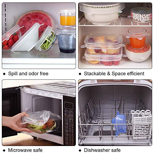 AGAKY Tapas de Silicona Elásticas, 12 Piezas Fundas para Alimentos de Silicona, Tapas de Silicona Reutilizables Ecológicas para Botes de Cocina, Latas, Platos, Sartenes y Ollas