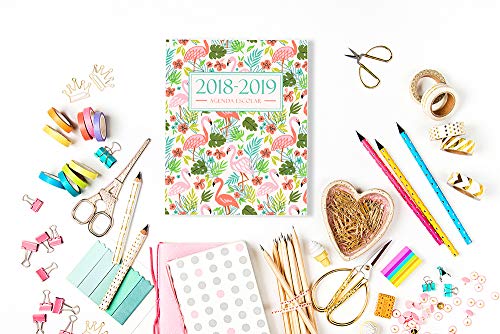 Agenda escolar 2018-2019: 190 x 235 mm : Agenda 2018-2019 semana vista español : 160 g/m² : Agenda semanal 12 meses: flamencos rosados en trullo 4619